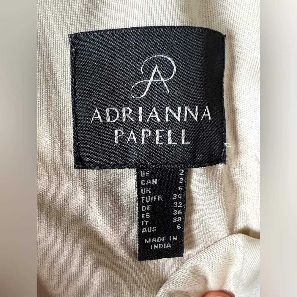 EUC LIKE NEW Beaded Sequin Cream V Neck Adrianna Papell Dress Cocktail Flowers 2 - Picture 5 of 6